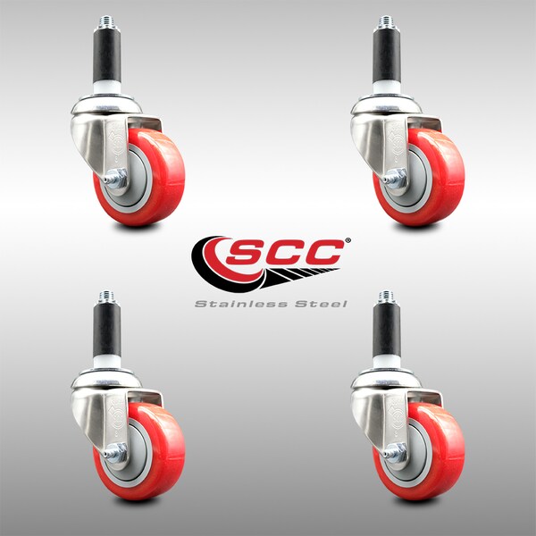Service Caster 3.5 Inch 316SS Red Polyurethane Swivel 1 Inch Expanding Stem Caster Set SCC-SS316EX20S3514-PPUB-RED-1-4 - main